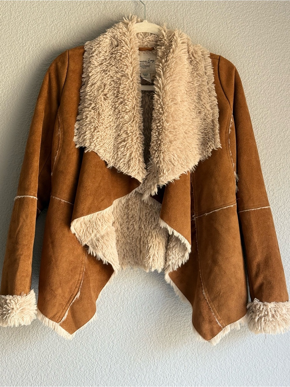 American Rag Suede-Look Teddy Jacket in Tan with Cream Sherpa